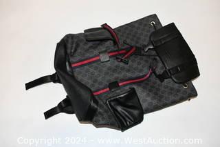 Gucci Double Pocket Buckle Backpack GG Coated Canvas Large 