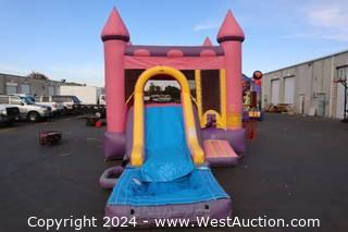 Pink Castle Bounce House with Slide and Pool and Basketball Hoop