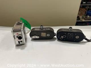 (3) Assorted Vintage 8mm Film Movie Cameras: Stewart Warner 532A, Kodak Brownie, Keystone