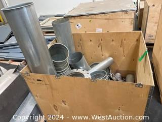 Contents Of Wood Bin: Assorted Aluminum And Steel 10” Ducting For FRC, Hardware, 4” Couplings And More