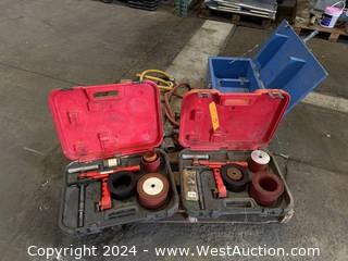 Contents Of Pallet: (2) Virax 222 Kits, (2) Hydraulic Jack Hammers, And Blue Wood Crate