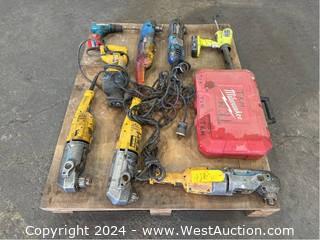 Contents Of Pallet: (5) Heavy Duty Right Angle Drills And Other Hand Tools 