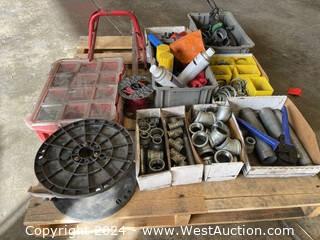 Pallet of Assorted Conduit Pipe Fittings and Grinder